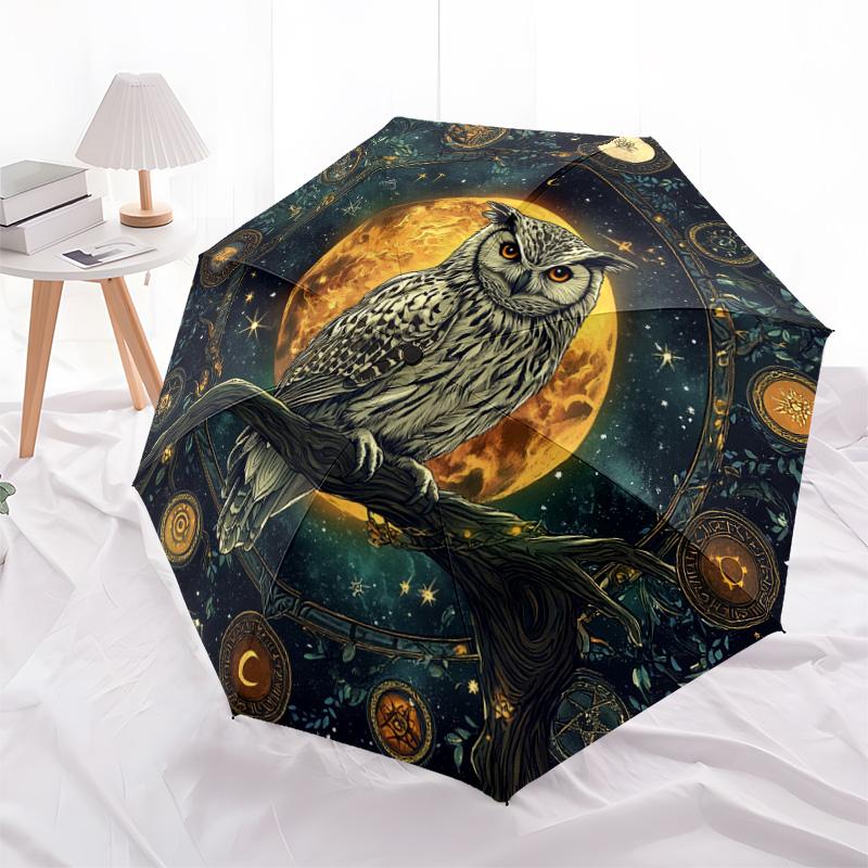 1 PC Automatic Folding Umbrella - Owl Moon Night Pattern, Portable & Foldable Design with 8 Ribs, Christmas Birthday Gifts