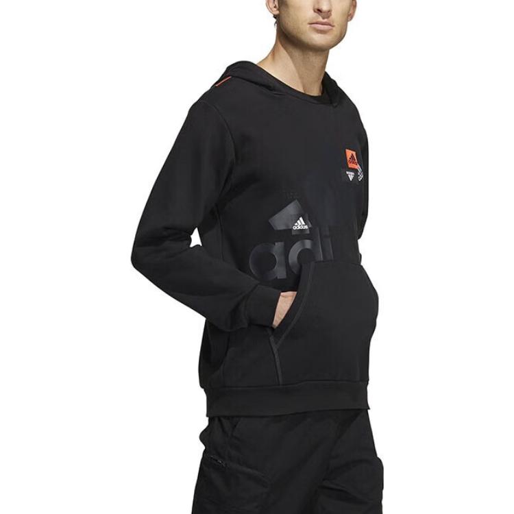 Adidas Classic Logo Print Round Neck Pullover Long Sleeve Hoodie Soft Warm Casual Sports Daily Outerwear Men Black HN8980