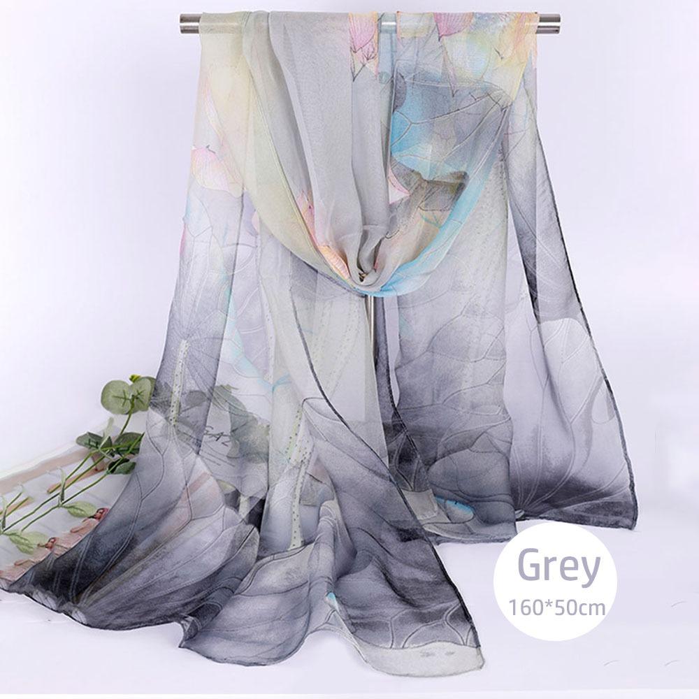 

Шелковый шарф с цветочным принтом, гладкий, длинный, модный женский фуляр, женский серый