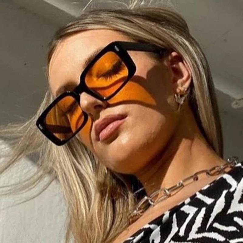 Vintage Čtvercové Sluneční brýle Dámské Pánské Značkové Designové Sluneční brýle Zrcadlové Vintage Sluneční brýle Dámské Módní Nýtované Oranžové Sklo Y2