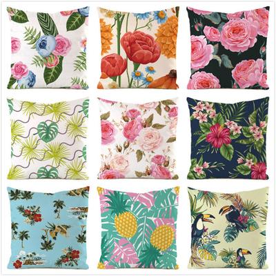 Nordic Tropical Style Flowers Digital Printing Short Plush Pillow Covers For Car Sofa Office Cushion Cover Home Goods