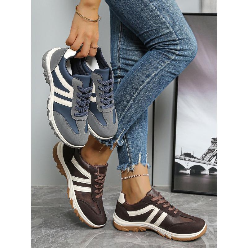 2025 Autumn New Comfortable Lace-up Sneakers Plus Size Casual Color-Blocking Moral Training Shoes for Women