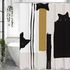 Modern Geometric Stroke Black Kitten Shower Curtain, Bathroom Decorative Shower Curtain, Waterproof Shower Curtain with Hooks