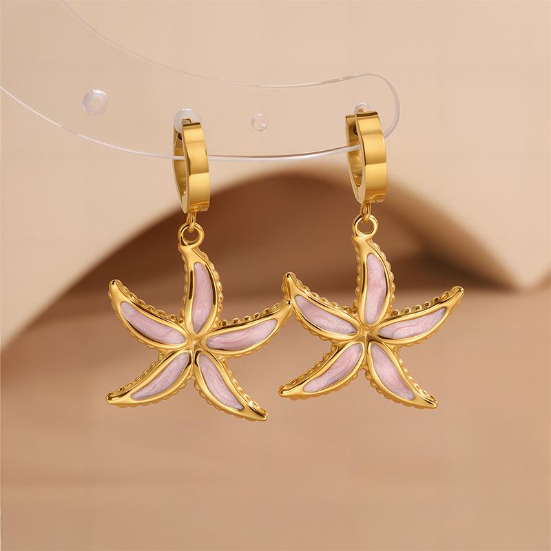 Starfish Drop Oil Titanium Steel Earrings Trendy Luxury Beach Style Stainless Steel Earrings Personalized 18K Earrings