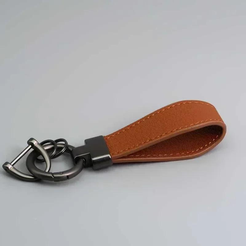 PU Leather Car Keychain Men's and Women's Bag Anti Lost Key Ring Waist Hanging Retro Laser Engraving Customized Keyring Gift
