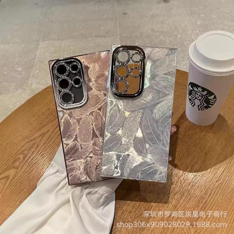 Applicable to Samsung s25ultra mobile phone case, advanced glitter lens film A16 colorful feather all-inclusive A36 anti-drop cover