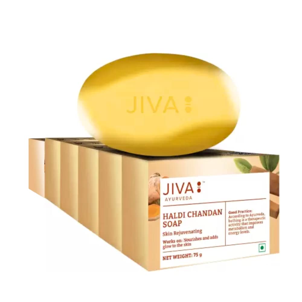 

Jiva Ayurveda Haldi Chandan Bathing Soap 75 gm X Pack of 6 Natural Turmeric Sandalwood Skin Brightening