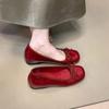 Bow Red Single Shoes French Single Shoes Women's Season New Ladyshoes Heightening Shallow Mouth Grandma Shoes