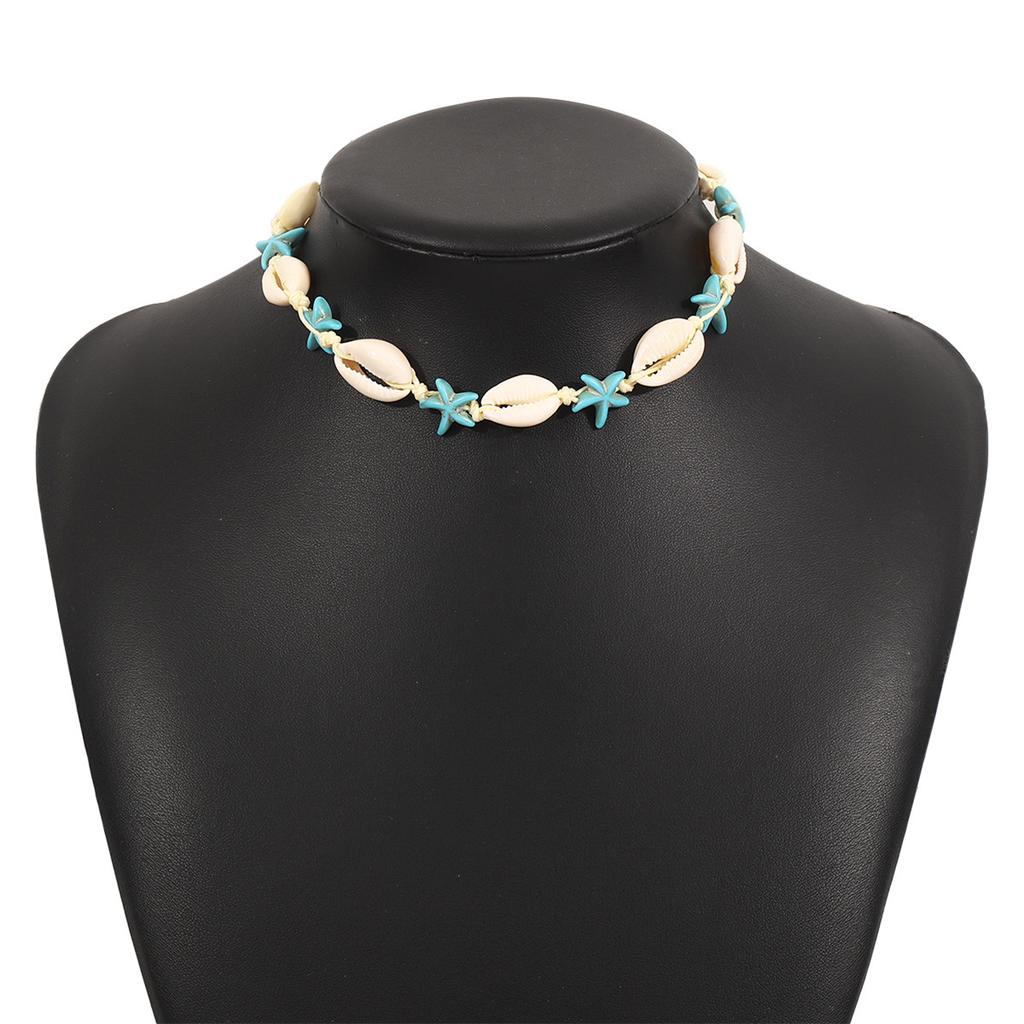 N12000 Bohemian hand-woven knotted necklace, summer vacation ocean wind simple shell necklace