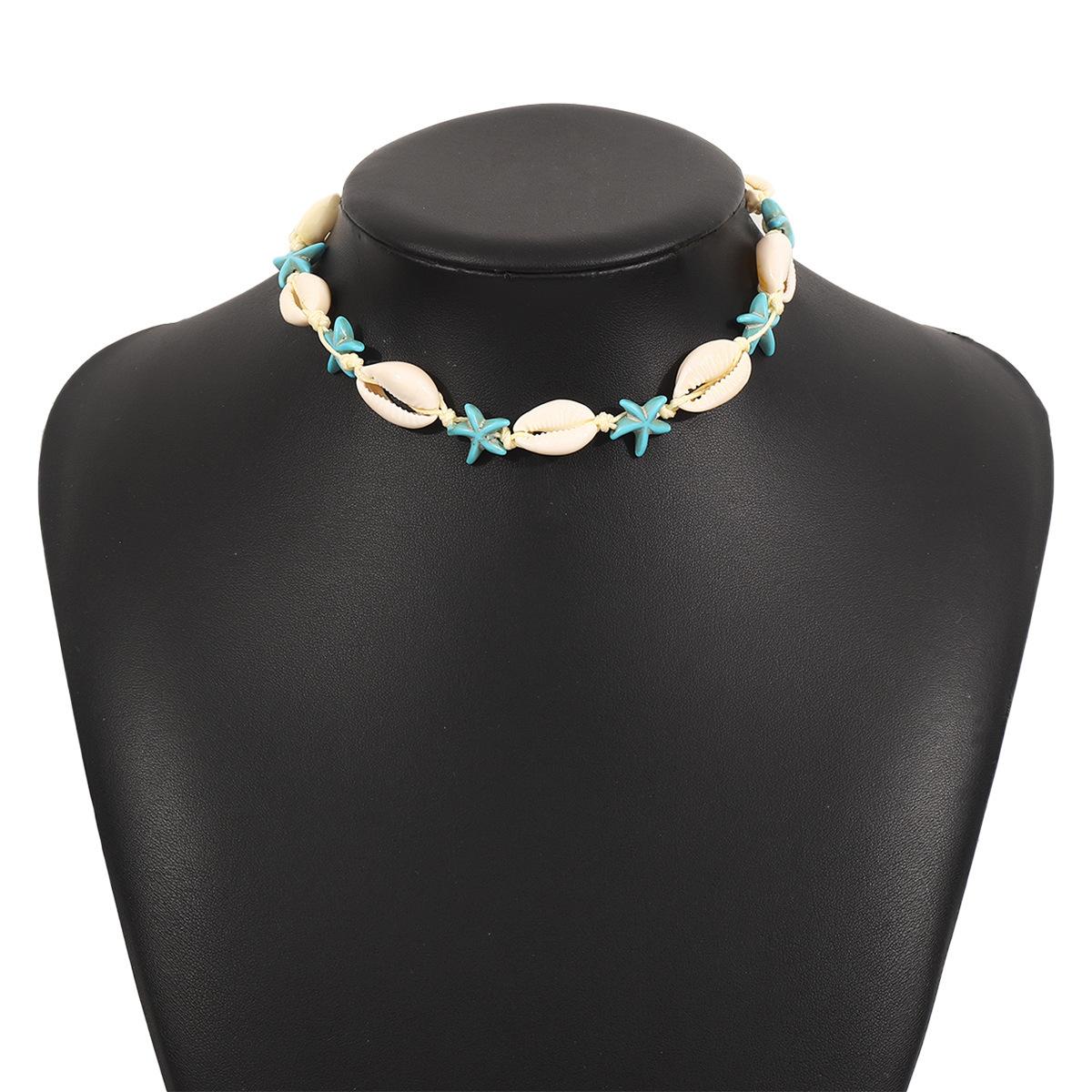 

N12000 Bohemian hand-woven knotted necklace, summer vacation ocean wind simple shell necklace