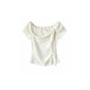 Gentle Wind Floral Mesh Yarn Streamer One-word Collar Temperament Short-sleeved T-shirt Summer Sweet Wind Slim-fitting Beautiful Small Top