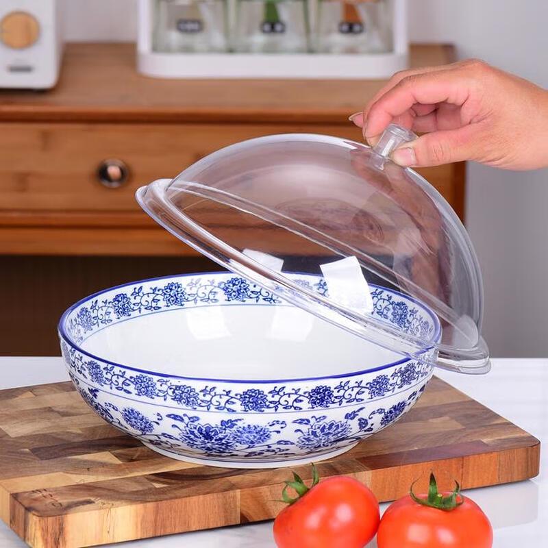 14-inch Chinese Blue and White Bone China Fortune Bowl with Lid