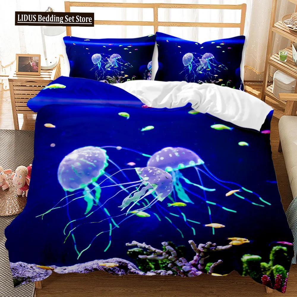 Jellyfish Duvet Cover Set Jellyfish Printed Comforter Cover For Teens Kids Ocean Theme Bedspread Sea Coral Polyester Quilt Cover