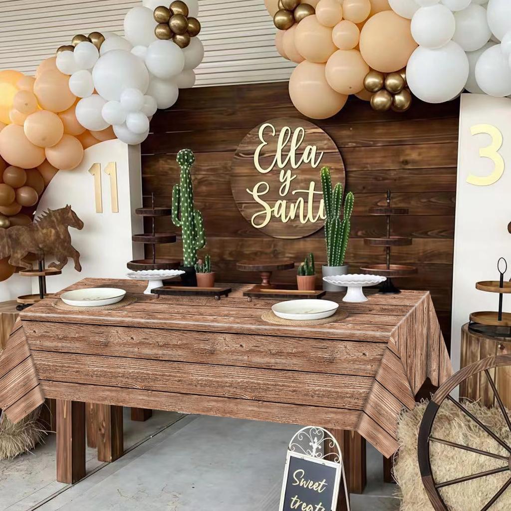4Pcs Wood Tablecloth, Light Brown Grain Table Covers, Rectangular Table Decoration for Western Barn Themed Barbecue Party Decorations, 51 X 86.6 Inch