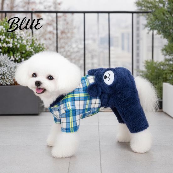 Leash Ring Dog Clothing Fuzzy Bear Jumpsuit Cute Plaid Outfit