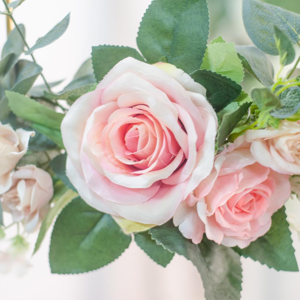 Floral Hoop Wreath Artificial Rose Flower Wreath Metal Geometric Frame Wall Mounted Simulated Wreath Home Wall