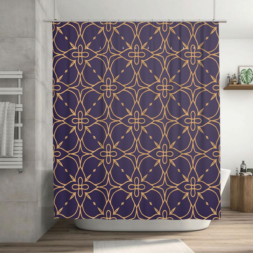 Luxury Gold Purple Shower Curtain Floral Pattern Decorative Bath Mat Set for Bathroom Accessories Extra Long Size Home Decor Ite
