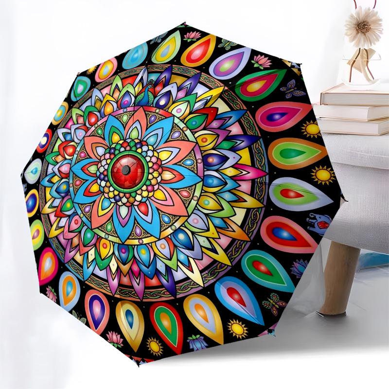 1pc Mandala, Symmetry, Colorful Umbrella with Plastic Handle,Compact & Stylish,Suitable for All Seasons YS331054