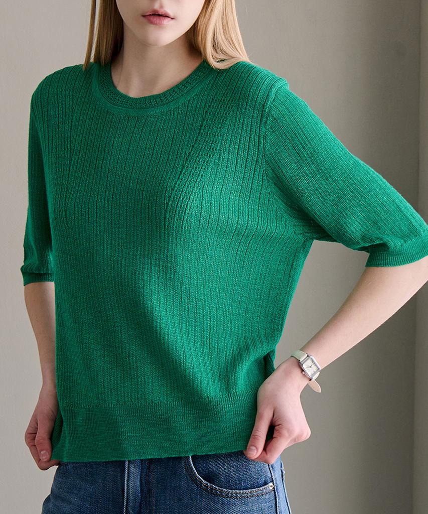 LUSIDA Sheer Round Short Sleeve Knit_4 Colors