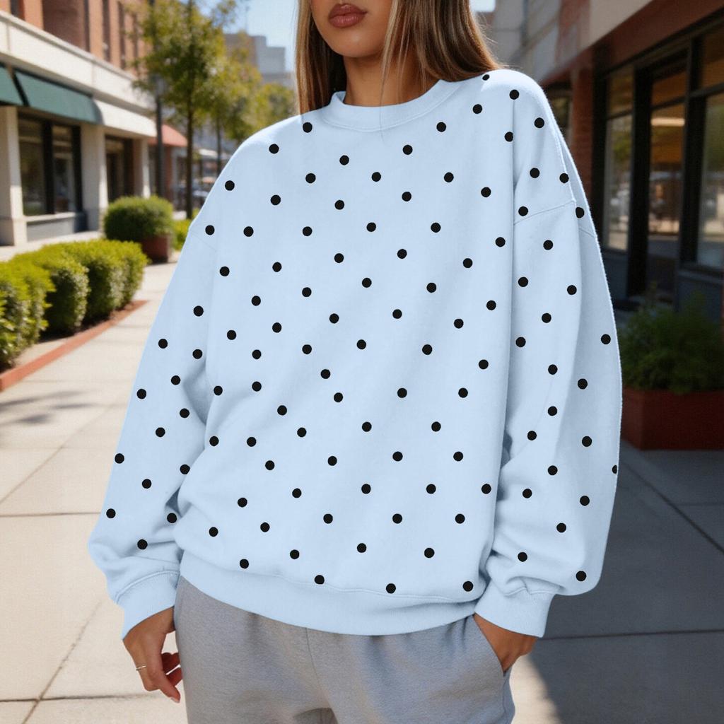 Women's Polka Dot Lightweight Neck Casual Sweatshirt