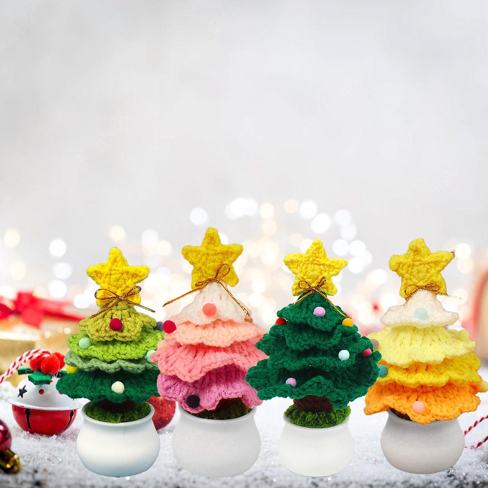 Creative Handmade Crochet Wool Christmas Tree Potted Fashion Knitted Simulated Plant Desktop Ornament Home Decor Christmas Gifts