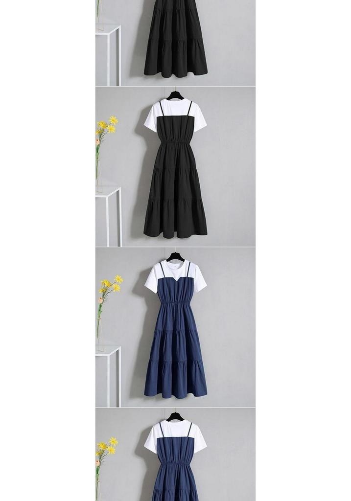 Plus Size Women's Summer Camisole Dress: 2026 Chinese Style Slimming Short-Sleeved Two-Piece