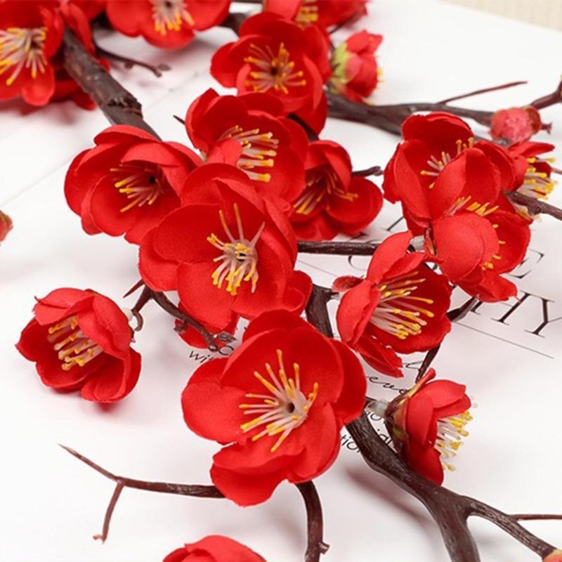 Spring Plum Blossom Bouquet Branch Silk Flower Artificial Flowers for Wedding Home Office Party Hotel Yard Decoration