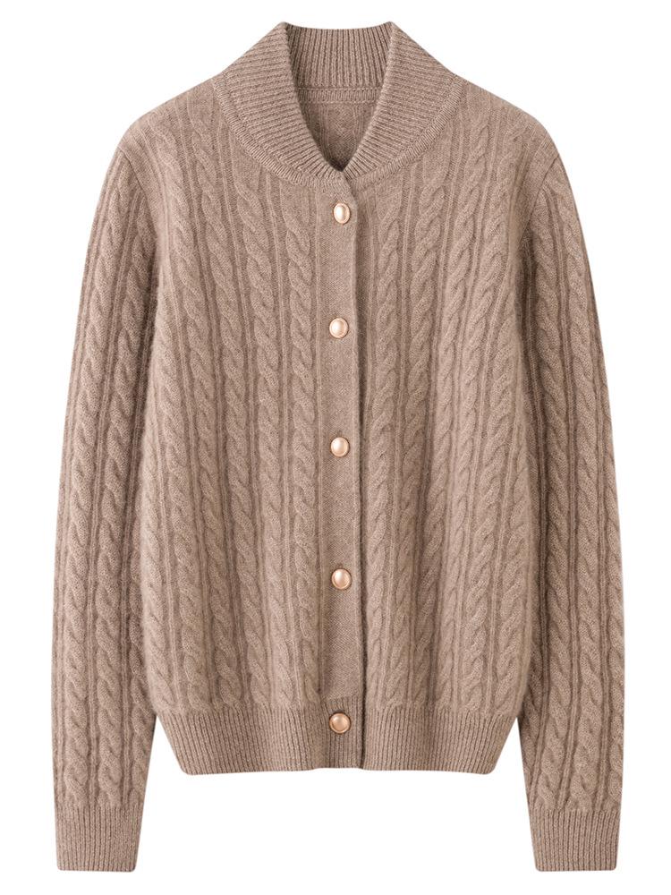 Women's Plus Size Cashmere Stand Collar Thick Knit Cardigan Sweater, Long Sleeve Loose Fit.