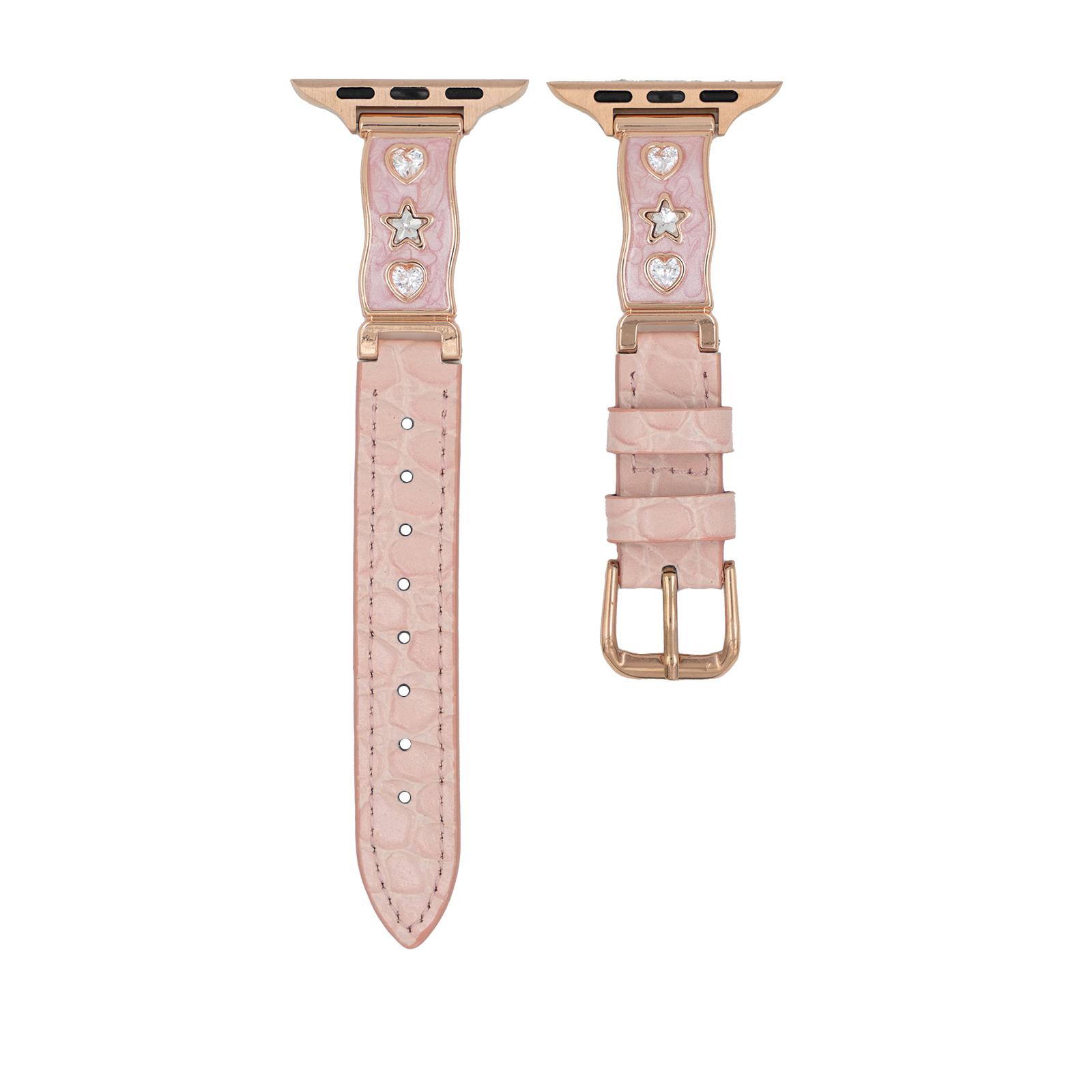 

Watch Band for Apple Watch Series 11 10 42mm/9 8 7 41mm/SE3 SE2 SE 6 5 4 40mm/3 2 1 38mm Zircon Decor Genuine Cow Leather Strap E