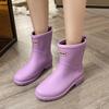 Winter Preppy Style Women's Fleece-Lined Rain Boots Anti-Slip Rubber Shoes Fashionable Outer Wear Adult Beautiful Waterproof