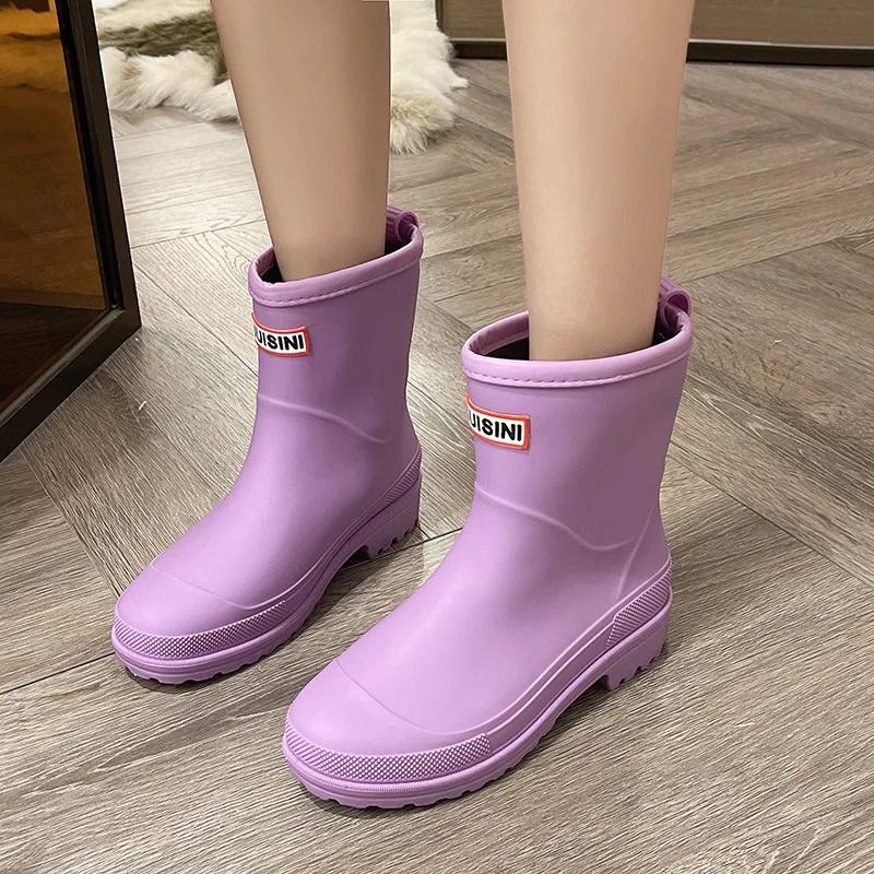Winter Preppy Style Women's Fleece-Lined Rain Boots Anti-Slip Rubber Shoes Fashionable Outer Wear Adult Beautiful Waterproof