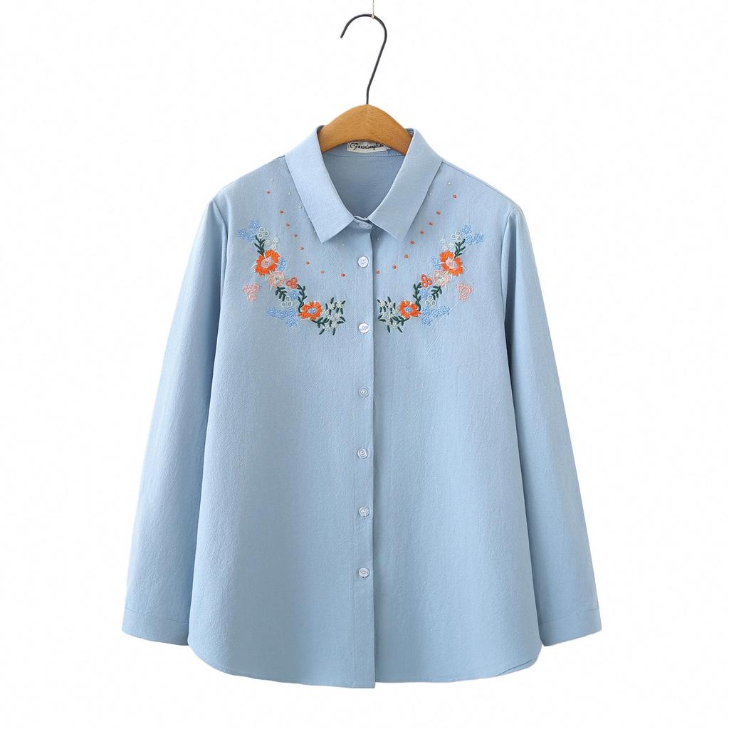 2026 Spring Retro Plus Size Cotton Embroidered Long Sleeve Cardigan for Women - Slimming 200 Jin Top for Plus Size 