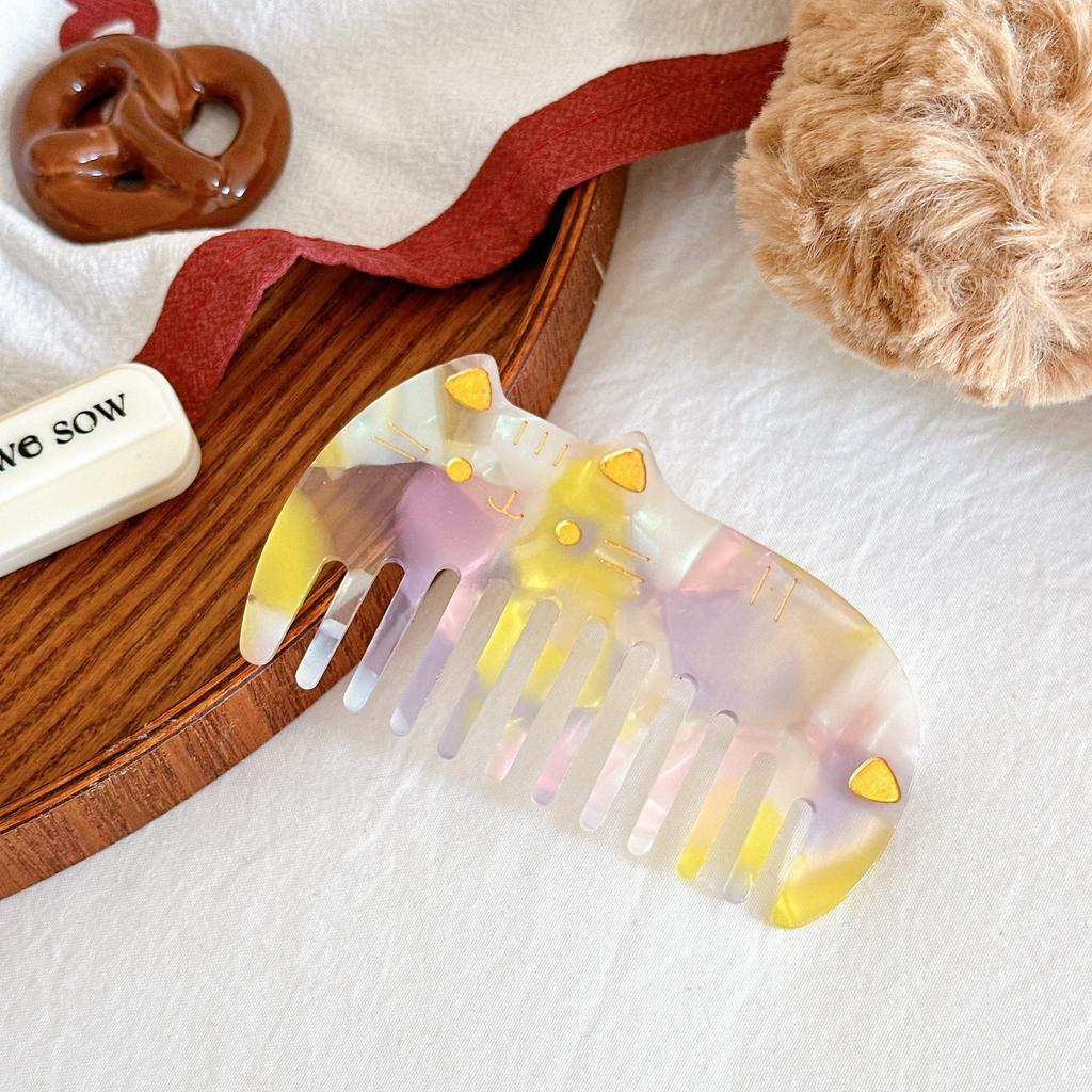 Korean Acetic Acid Wide Tooth Hair Comb Retro Cute Cat Portable Washing Leopard Print Anti-static