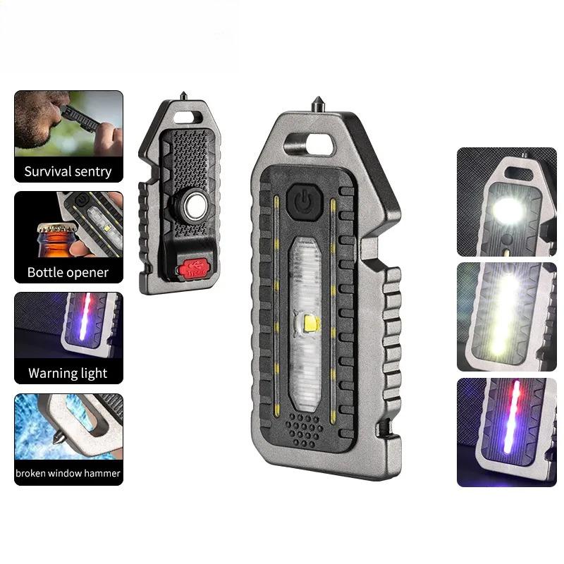 Keychain Flashlights Mini Led Light Selfdefense Whistle Multifunctional Portable Rechargeable 10W Built In Battery for Outdoor