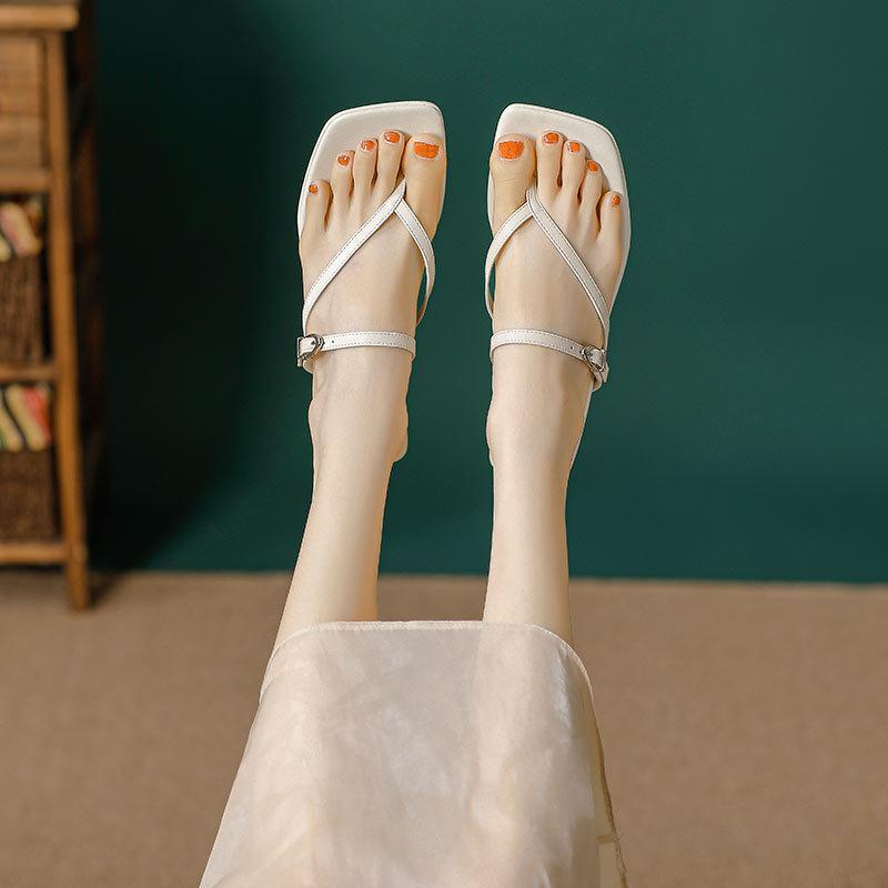 2025 New Summer French High Heels Stiletto Fashion Square Head Pinch Sandals Kitten and Flip-flops Cool Slippers