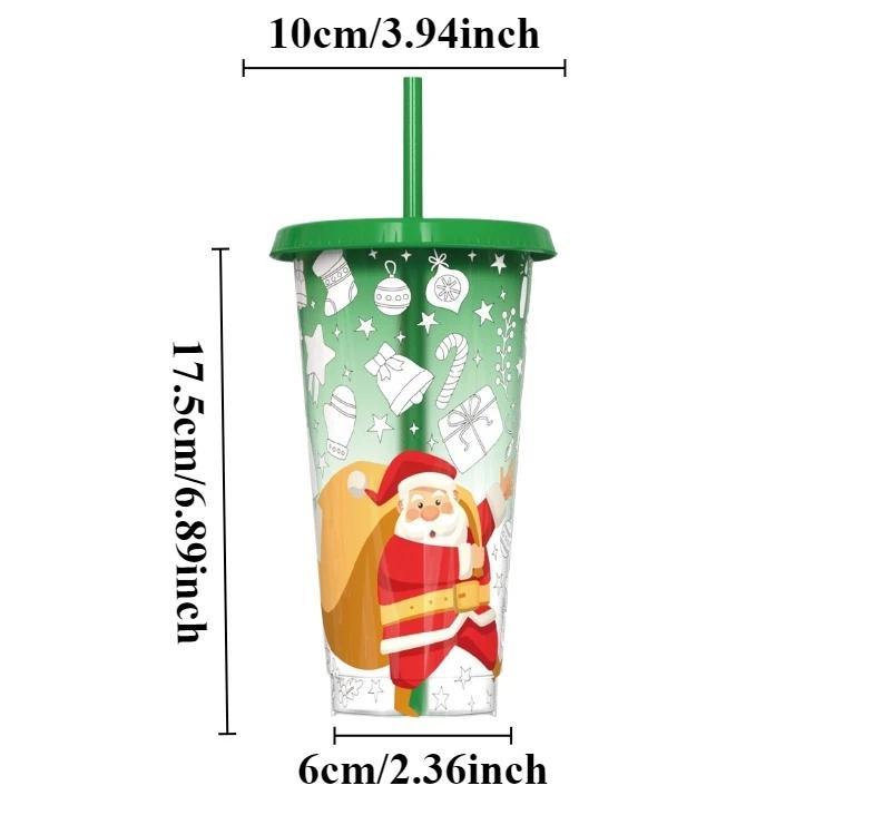 24 Oz Coffee Straw Cup Reusable Christmas Color Changing Cup with Lid Plastic Cold Bucket Party Drink Cup