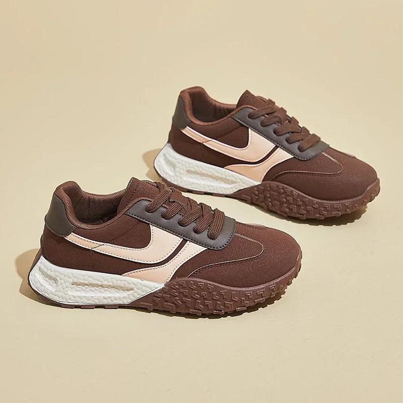 

Fashion 2024 Fashion Women s Shoes Lace-up Women s Vulcanize Shoes Fashion Color Matching Hot Sale Round Head Comfortable Casual Shoes 35 коричневый