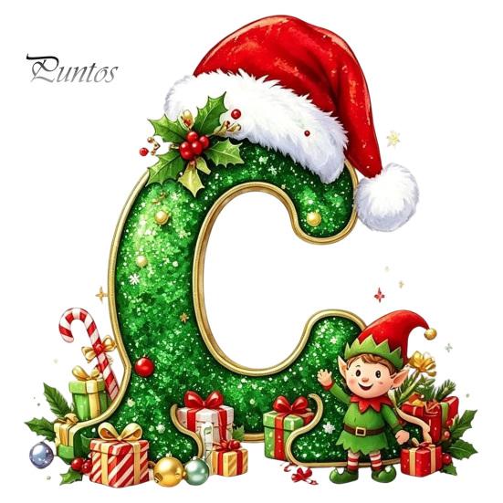 Santa Hat Letter Tree Pendant 26 Alphabet Christmas Ornament, Personalized Letters Acrylic Hanging Decoration with Festive Elf Pattern Initial