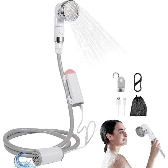 Camping Shower, Portable Shower Pump Power by Rechargeable Battery with Led Light, Portable Shower for Camping, Multiple Spray Camp Shower Head for