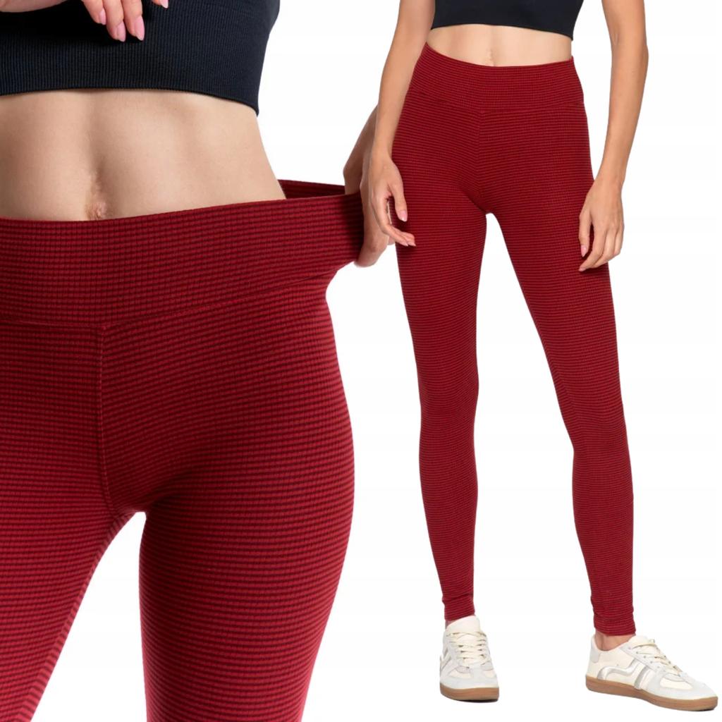 Women's High Waist Ribbed Leggings Fashionable Sporty MORAJ S/M WINE RED