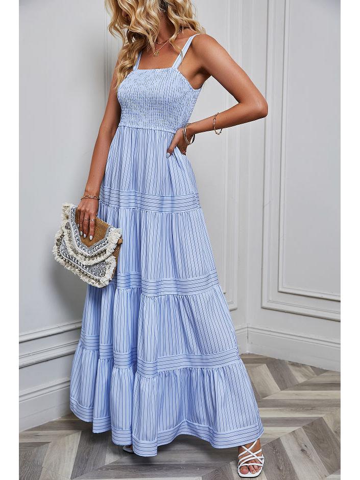 2024 Frühling/Sommer Europäisches & Amerikanisches Damen Sexy Gestreiftes Taillenbetonendes Trägerkleid