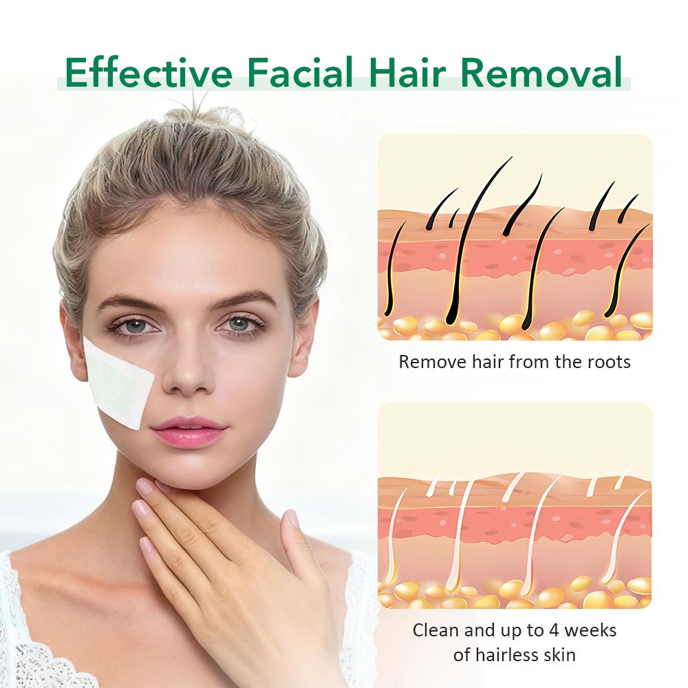Facial Depilatory Wax Strips 30Pcs Facial Wax Strips+8 Calming Oil Wipes Hypoallergenic Eyebrow Upper Lip Hair Removal Wax Paper