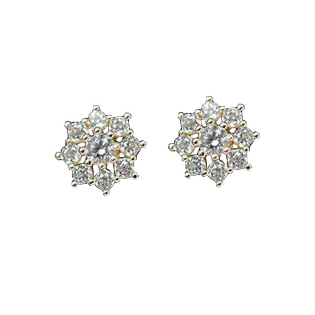 925 Sterling Silver Plating Korean Simple Crystal Flower Stud Earrings Women 14k Gold Plating Jewelry