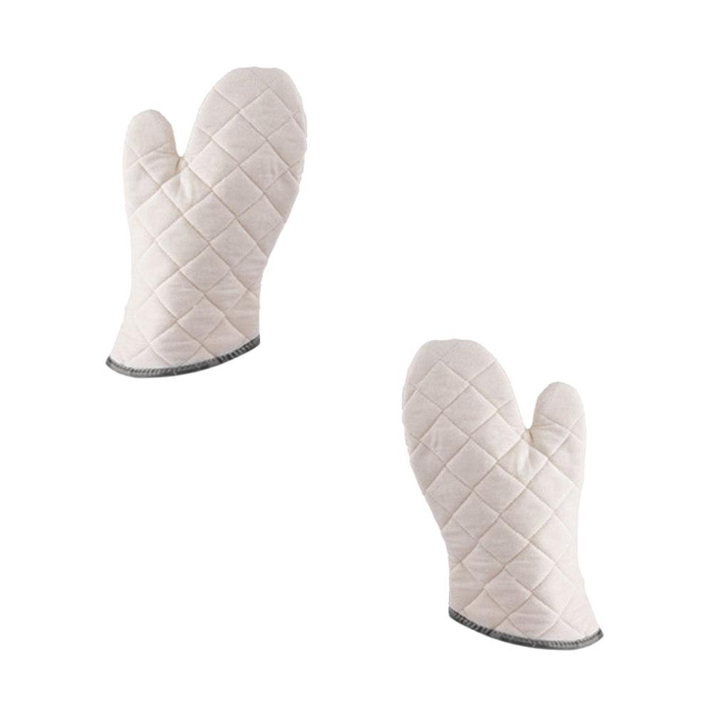 2Pcs White Cotton Oven Mitts Heat Resistant Kitchen Gloves for Cooking Bbq Microwave Toast Soup Non Slip Flexible Safe Large