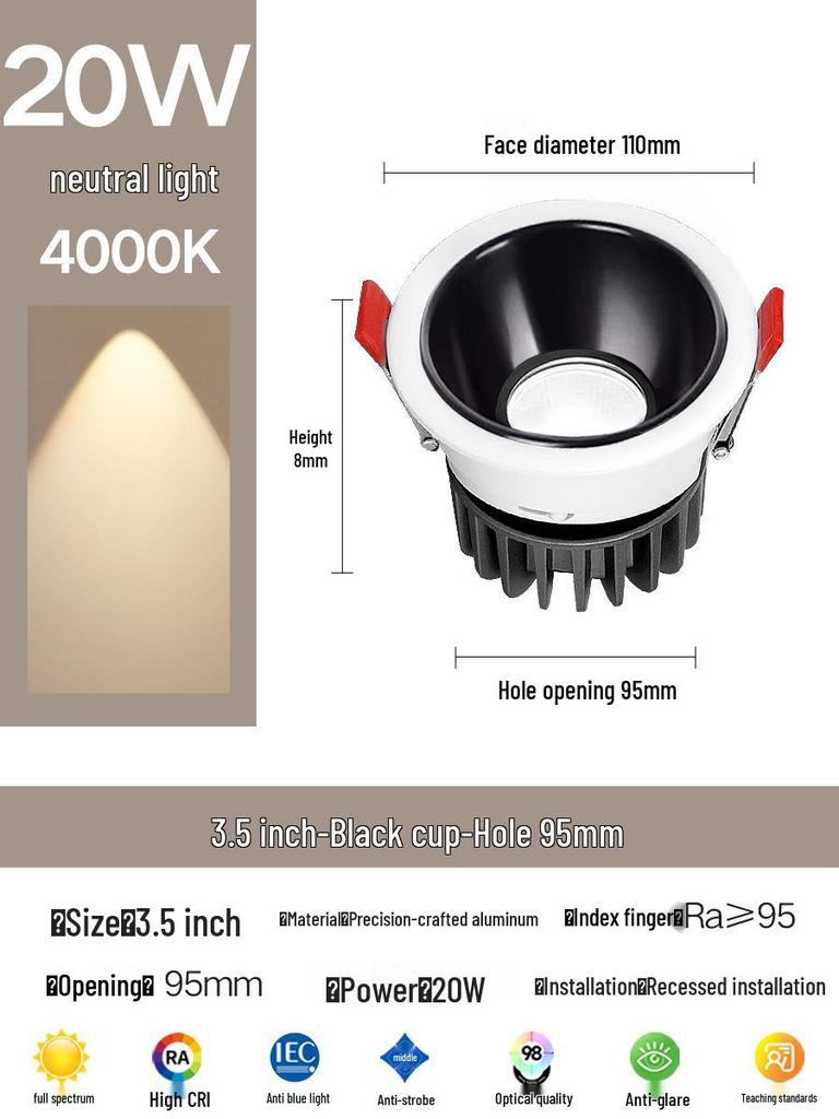 Kompakter blendfreier Einbaustrahler für die Decke: Vollspektrum-Wandfluter für das Wohnzimmer