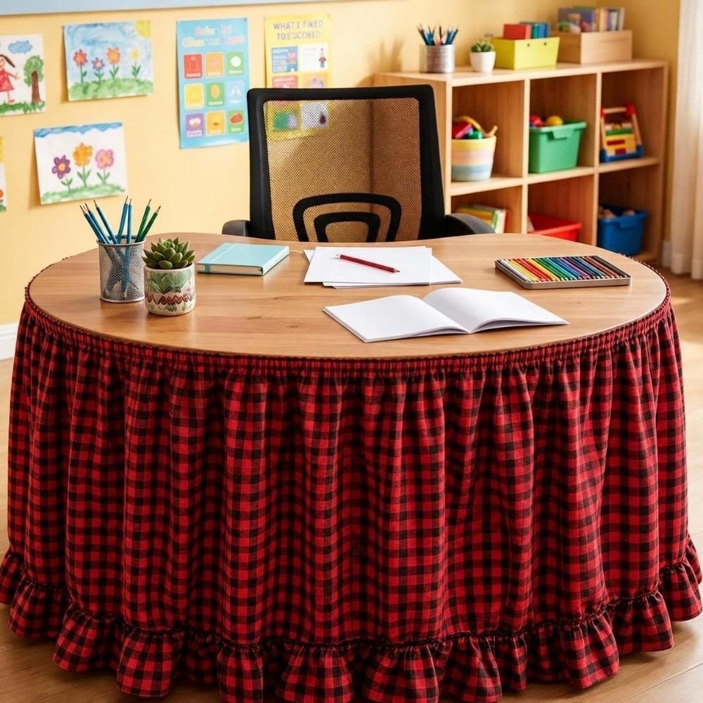Ruffled Edge Gingham Table Skirt Hook and Loop Plaid Ruffled Table Skirt Wedding