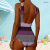 Women Plus Size High Round Neck Sleeveless One Piece Geometric Printed Swimsuit