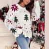 Women's Winter New Snowflake Christmas Tree Print Loose Casual Round Neck Knitted Sweater for Women