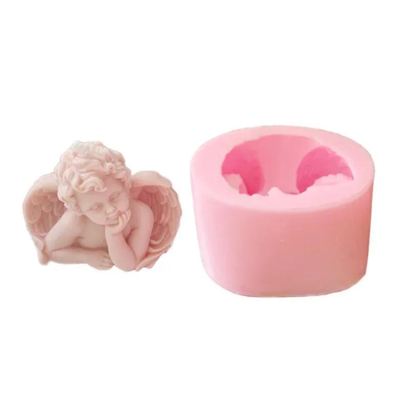 Creative 3D Little Angel Silicone Mold Handmade Candle Soap Dropper Gypsum Decoration Molds Household Kitchen Candy Mould