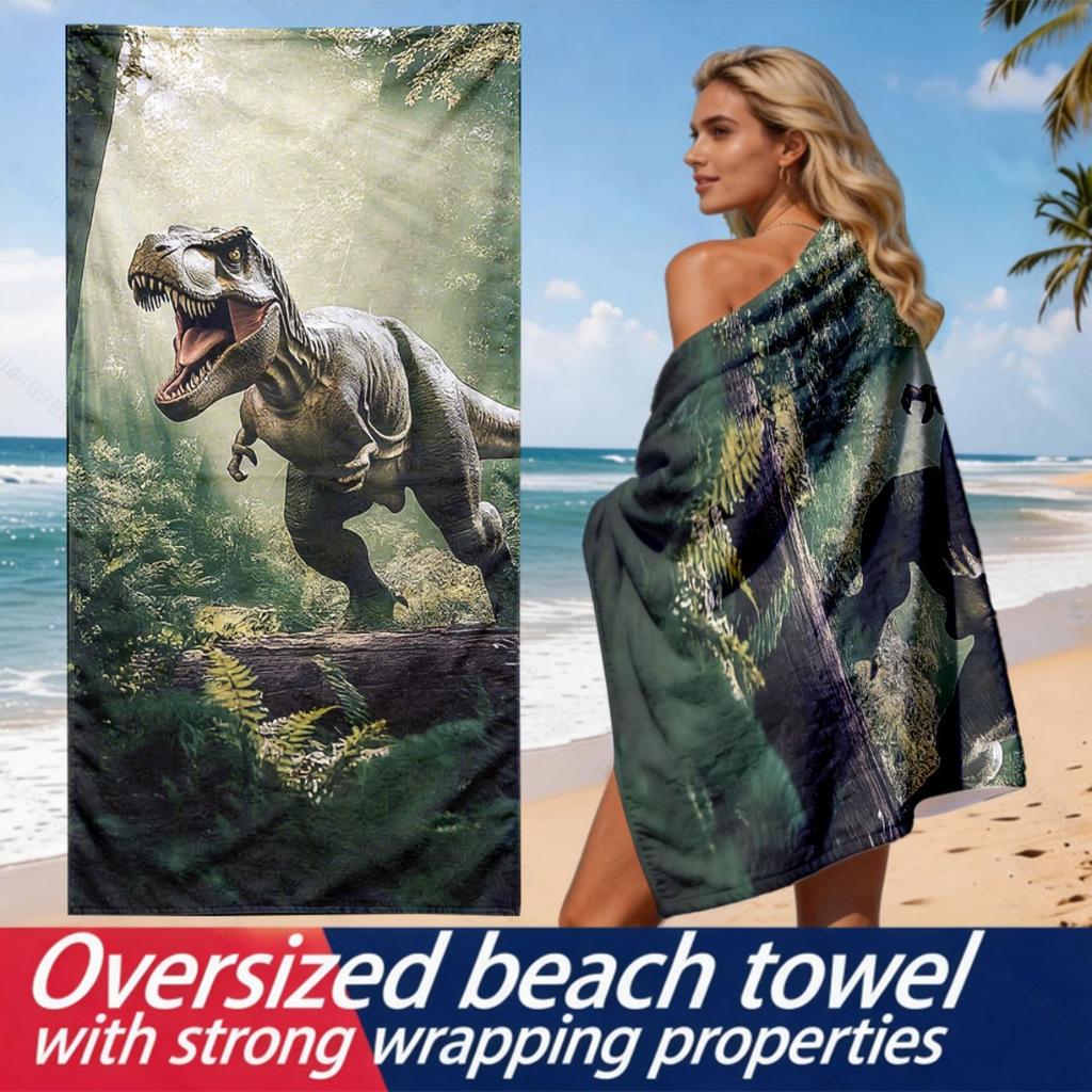 Roaring Tyrannosaurus Rex Theme polyester microfiber beach towel is highly absorbent, suitable for swimming and beach outings